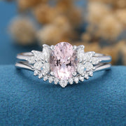 Oval Cut Morganite Cluster Engagement ring Bridal Set 
