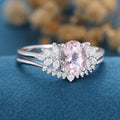 Oval Cut Morganite Cluster Engagement ring Bridal Set 