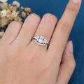 Oval Cut Morganite Cluster Engagement ring Bridal Set 