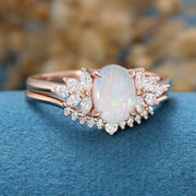 2PCS Oval cut Opal Engagement ring Bridal Set 