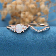 2PCS Oval cut Opal Engagement ring Bridal Set 