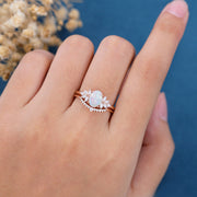2PCS Oval cut Opal Engagement ring Bridal Set 