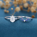 1.2 Carat Vintage Pear cut Moissanite Cluster Engagement Bridal Set 