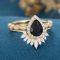 Pear Black Onyx Halo Diamond Half Eternity Engagement ring 