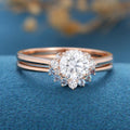 Round cut Moissanite Engagement ring Bridal Set 