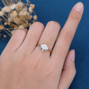 Round cut Moissanite Engagement ring Bridal Set 