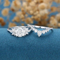 2PCS Round Moissanite Cluster Engagement Bridal Set 