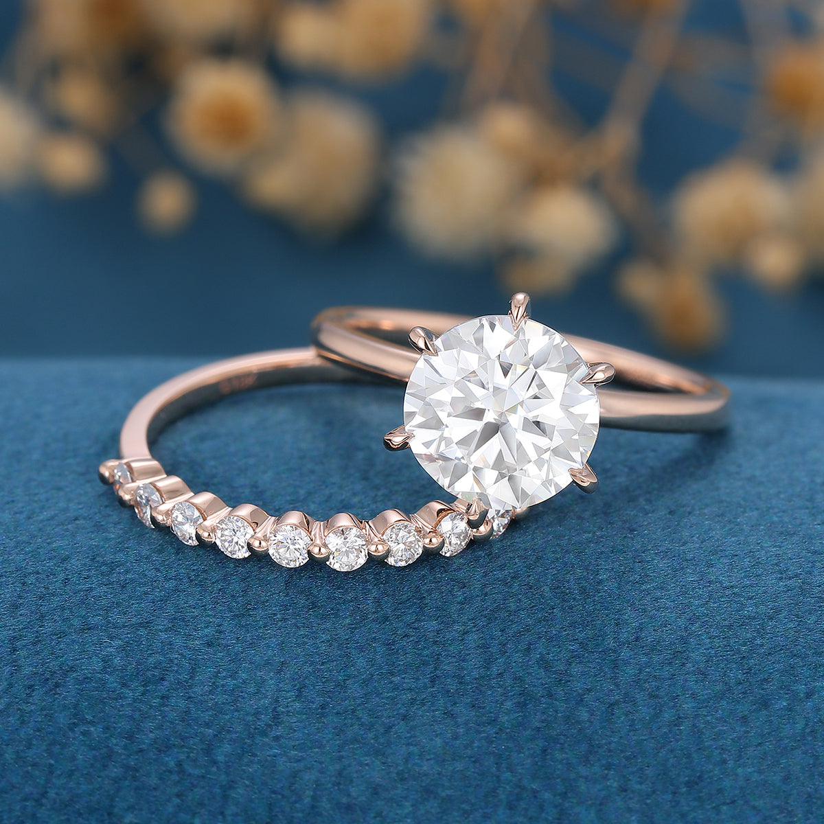 8.5mm Round cut Solitaire Engagement Ring Bridal Set 