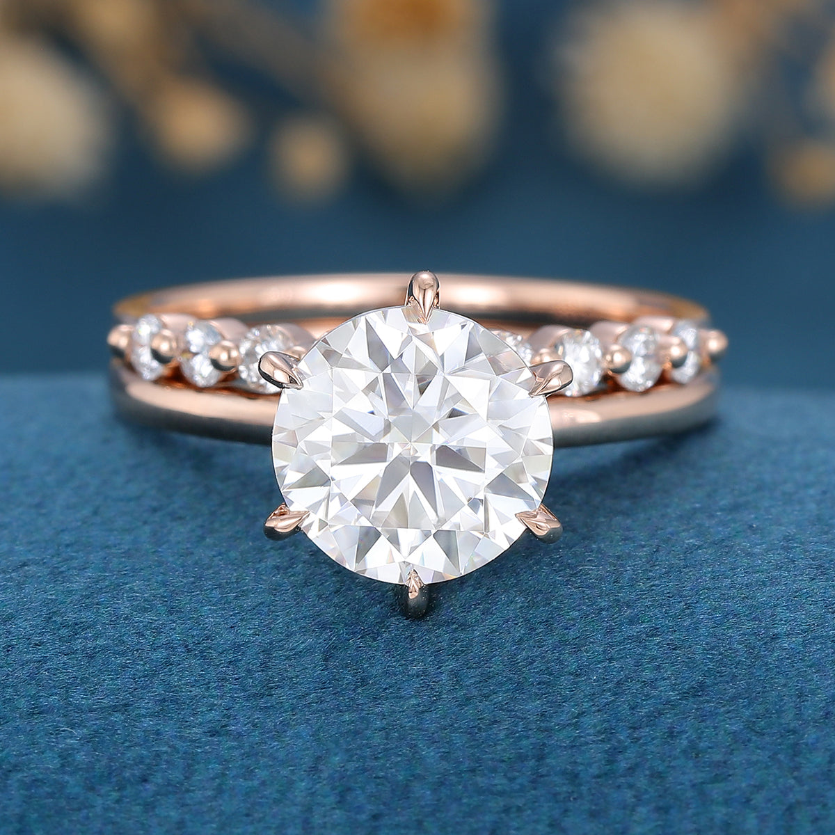 8.5mm Round cut Solitaire Engagement Ring Bridal Set 