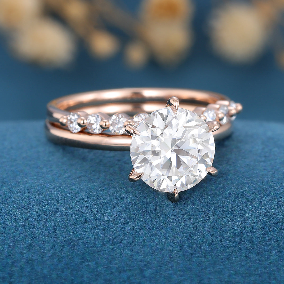 8.5mm Round cut Solitaire Engagement Ring Bridal Set 