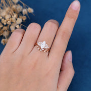 2PCS Marquise Moissanite Cluster Engagement ring Bridal Set 