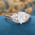 2PCS Emerald cut Moissanite Cluster Engagement ring Bridal Set 