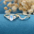 Oval cut Moonstone Cluster Engagement ring Bridal Set 