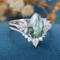 Natural Green Moss Agate 8*12 mm Pear Cut Engagement ring Bridal Sets 