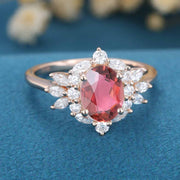 Oval cut Tourmaline Cluster Engagement ring 