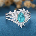 3PCS Pear Cut Turquoise Cluster Engagement ring Set Bridal Set 