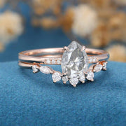 Pear Cut Gray Moissanite Engagement ring Bridal Set 