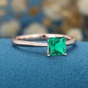 Princess cut Lab Emerald Solitaire Engagement ring 