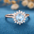 Round cut Aquamarine Halo Engagement Ring 