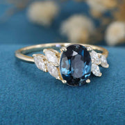 Oval cut  London Blue Topaz Cluster Engagement ring 