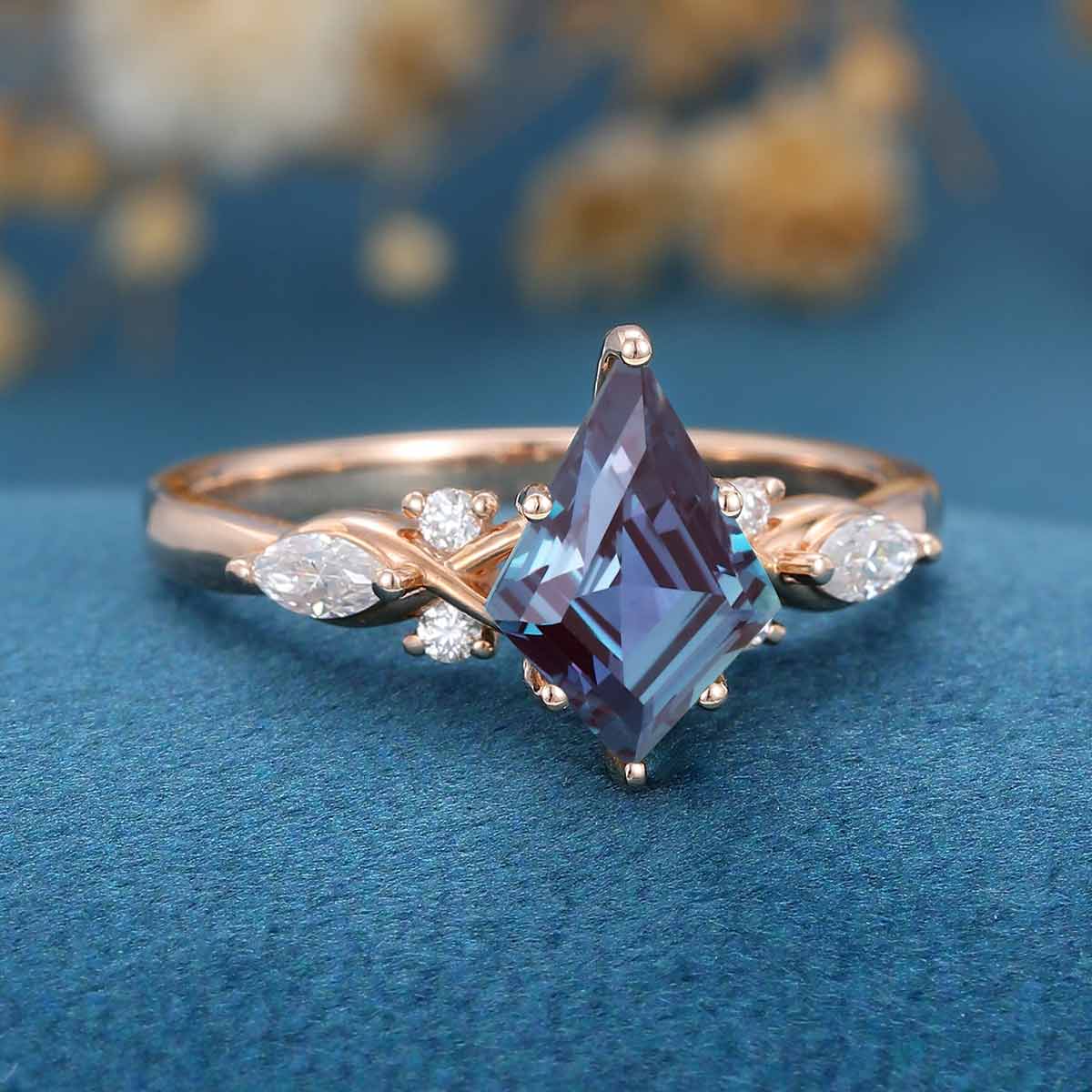 Kite Cut Alexandrite Cluster Engagement Ring 