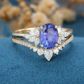 Oval cut Tanzanite Cluster Engagement ring Bridal Set 