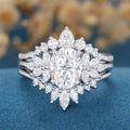 3PCS Oval Moissanite Cluster Engagement ring Bridal Set 