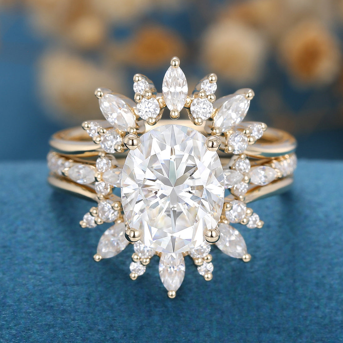 3PCS Oval cut Moissanite Engagement ring Bridal Set 