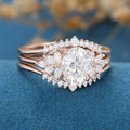 3PCS Oval  cut Moissanite Cluster Engagement ring Bridal Set 
