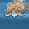 3PCS Pear Moonstone Cluster Engagement Ring Bridal Set 