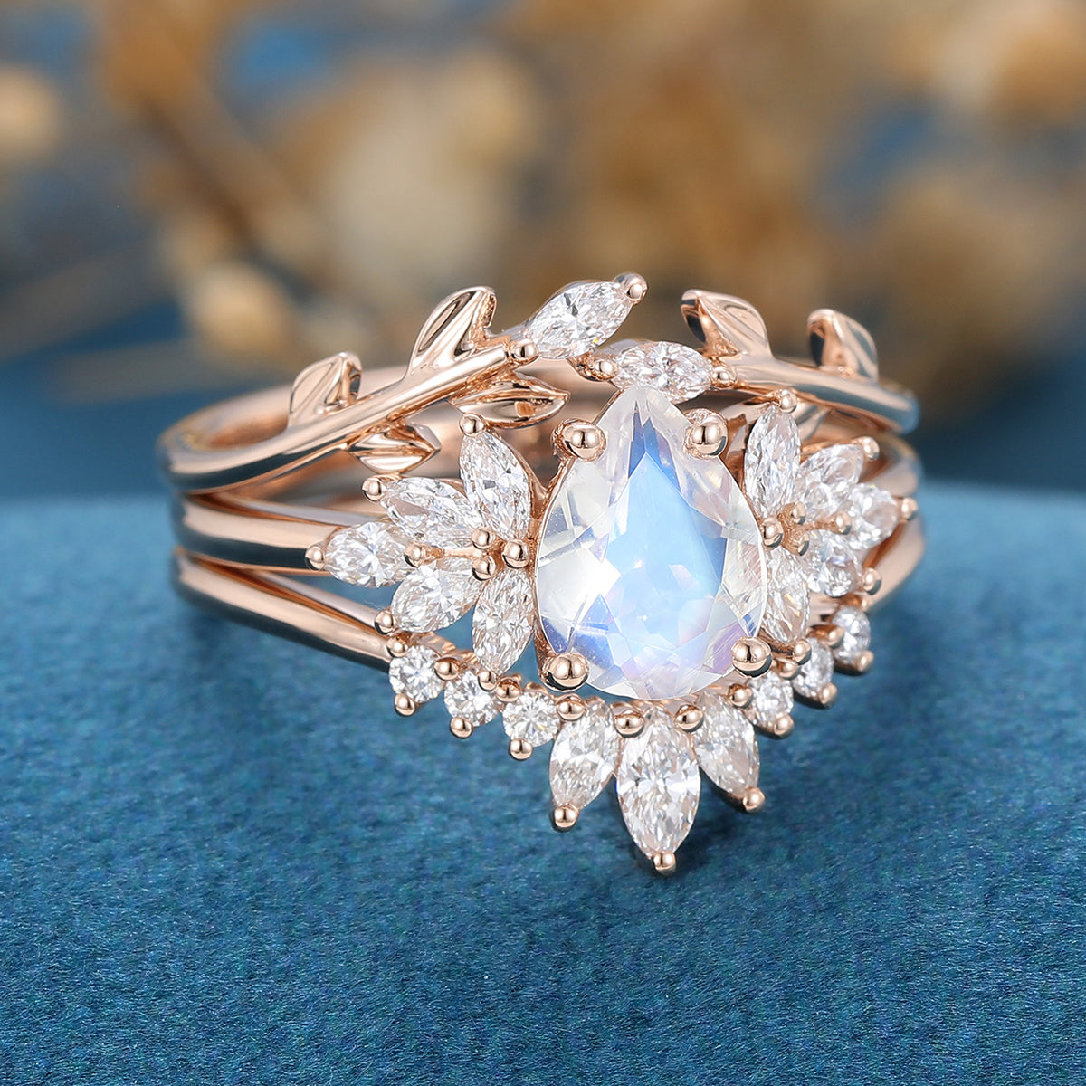 Unique Custom 3PCS Pear shaped Moonstone Gemstone Cluster