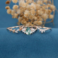 Natural Green Moss Agate 3PCS Pear Cluster Engagement ring Bridal Sets 