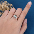 Natural Green Moss Agate 3PCS Pear Cluster Engagement ring Bridal Sets 