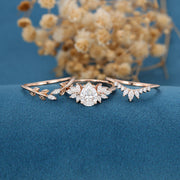 3PCS Pear Moissanite Cluster Engagement ring Bridal Set 