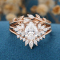 3PCS Pear Moissanite Cluster Engagement ring Bridal Set 