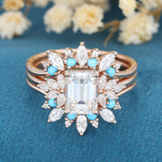 3PCS Emerald Moissanite Cluster Engagement ring Bridal Set 