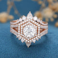 3PCS Round Moissanite Engagement Ring Bridal Set 