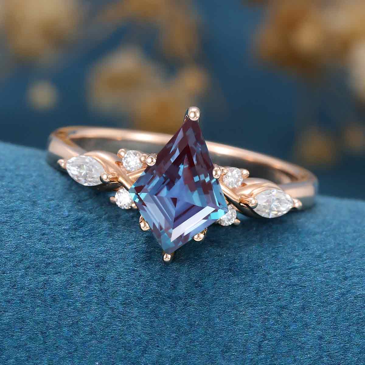 Kite Cut Alexandrite Cluster Engagement Ring 