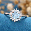 Round cut Aquamarine Halo Engagement Ring 