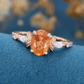 Oval cut Sunstone Cluster Engagement Ring 