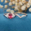 Oval cut Tourmaline Cluster Engagement ring Bridal Set 