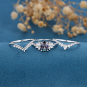 3PCS Oval Alexandrite Cluster Engagement ring Bridal Set 
