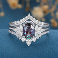 3PCS Oval Alexandrite Cluster Engagement ring Bridal Set 