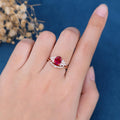 Oval cut Ruby Cluster Engagement ring Bridal Set 