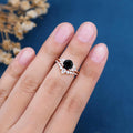 2PCS Round Black Onyx Cluster Engagement Bridal Set 