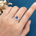 2PCS Round Alexandrite Cluster Engagement Bridal Set 