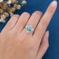 Natural Green Moss Agate 8*12 mm Pear Cut Engagement ring Bridal Sets 