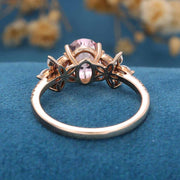 Oval cut Morganite Cluster Engagement Ring 