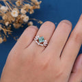 Natural Green Moss Agate Princess cut cluster Engagement Ring Bridal Sets 