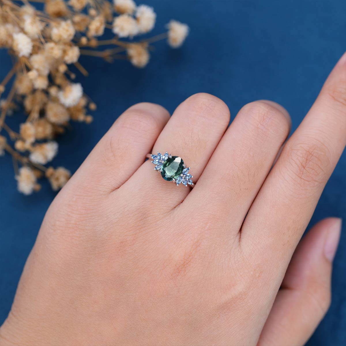 Nature Inspired 14K Green Gold 3.0 Ct Blue Sapphire Diamond Leaf and Vine  Crown Solitaire Ring RNY101-14KGGDBS | Art Masters Jewelry